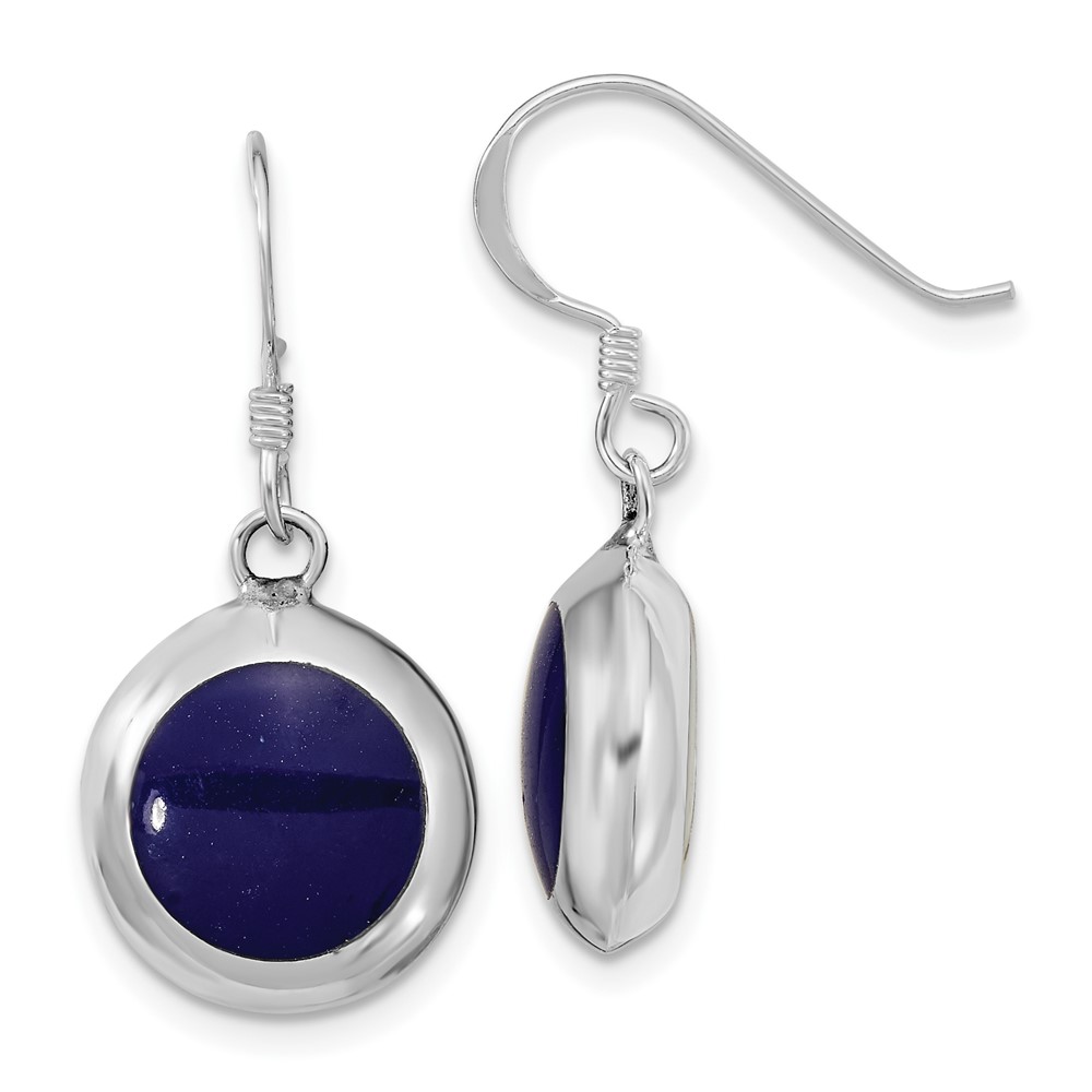 Sterling Silver Polished Round Synthetic Lapis & MOP Dangle Earrings (QE16387)