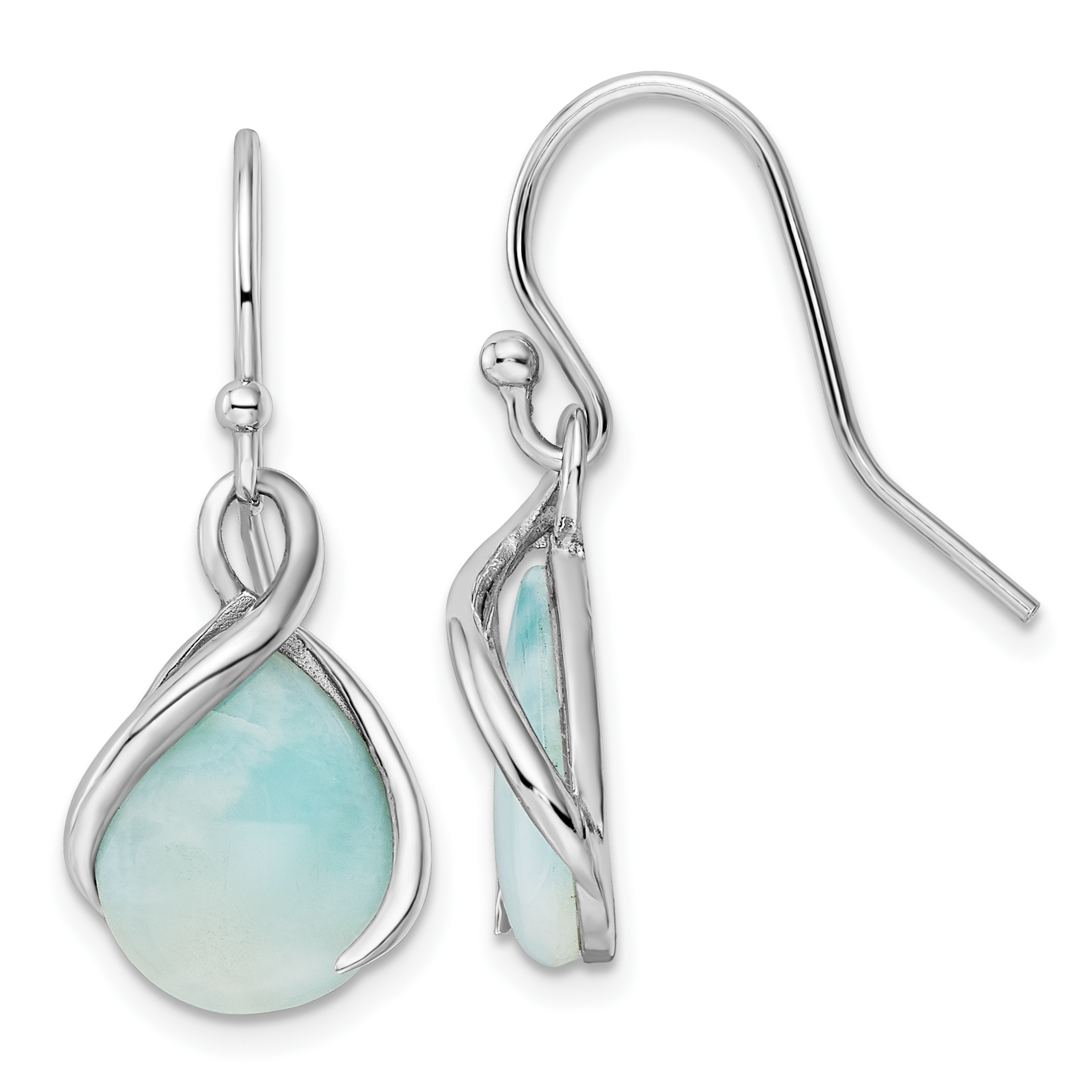 Sterling Silver RH-plated Polished Twist Larimar Teardrop Dangle Earrings (QE16389)