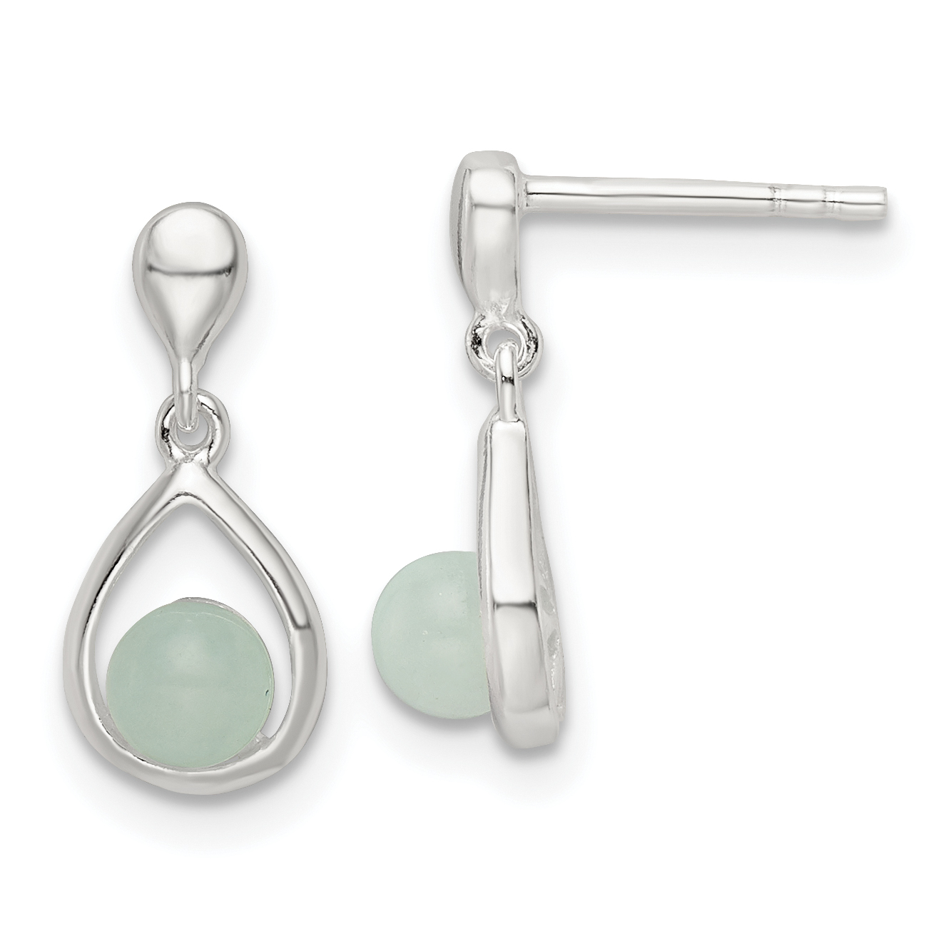 Sterling Silver Polished Light Blue Quartzite Teardrop Post Dangle Earrings (QE16391)