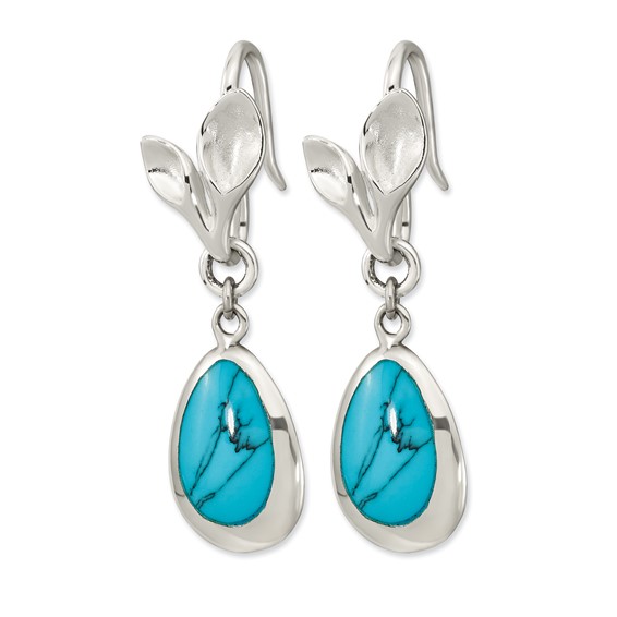 Sterling Silver Polished Reconstituted Turquoise Teardrop Earrings