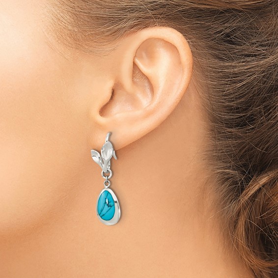 Sterling Silver Polished Reconstituted Turquoise Teardrop Earrings