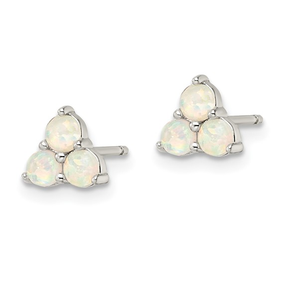Sterling Silver Rhod-plated Polished Created Opal Cluster Post Earrings
