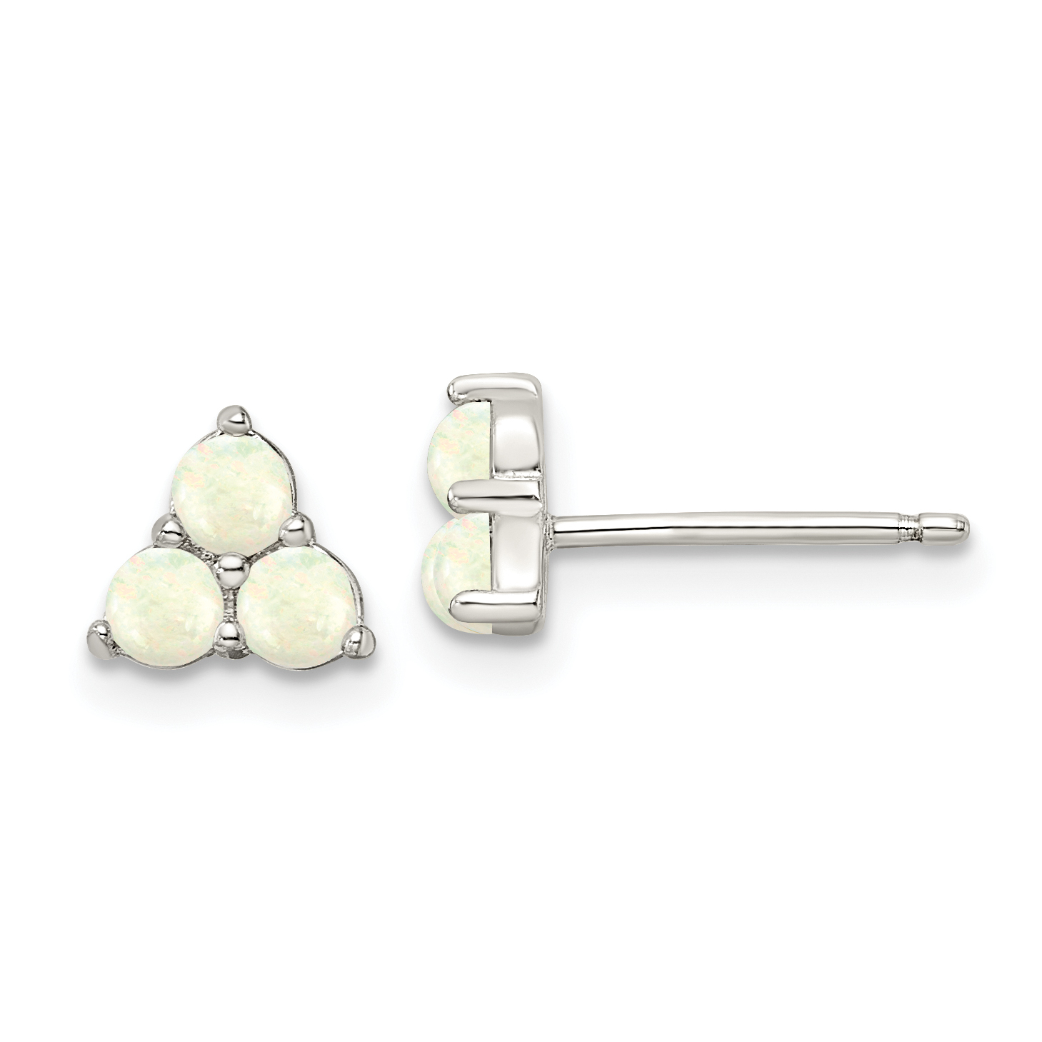 Sterling Silver Rhod-plated Polished Created Opal Cluster Post Earrings (QE16401)