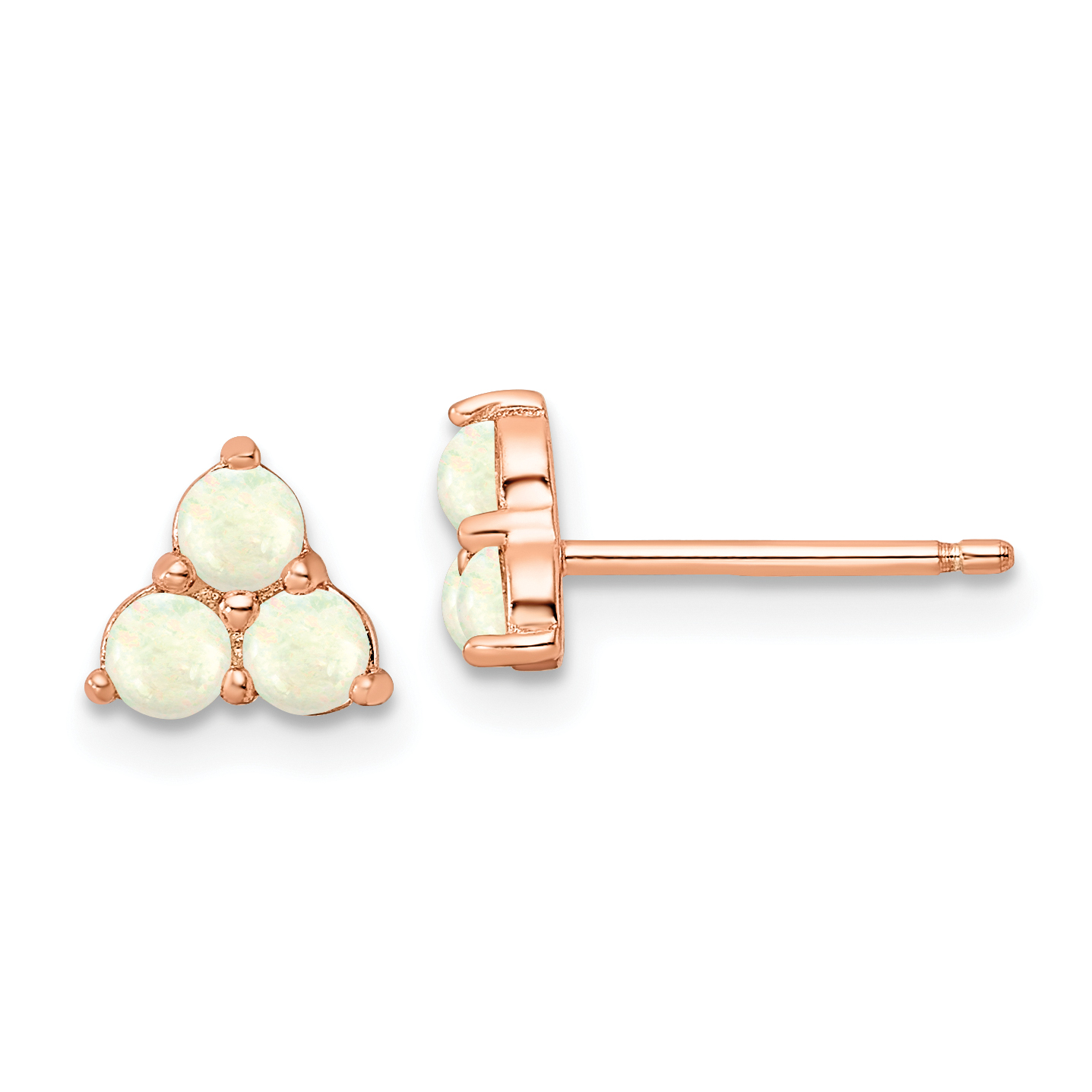 Sterling Silver Rose-tone Polished Triple Created Opal Cluster Post Earring (QE16402)