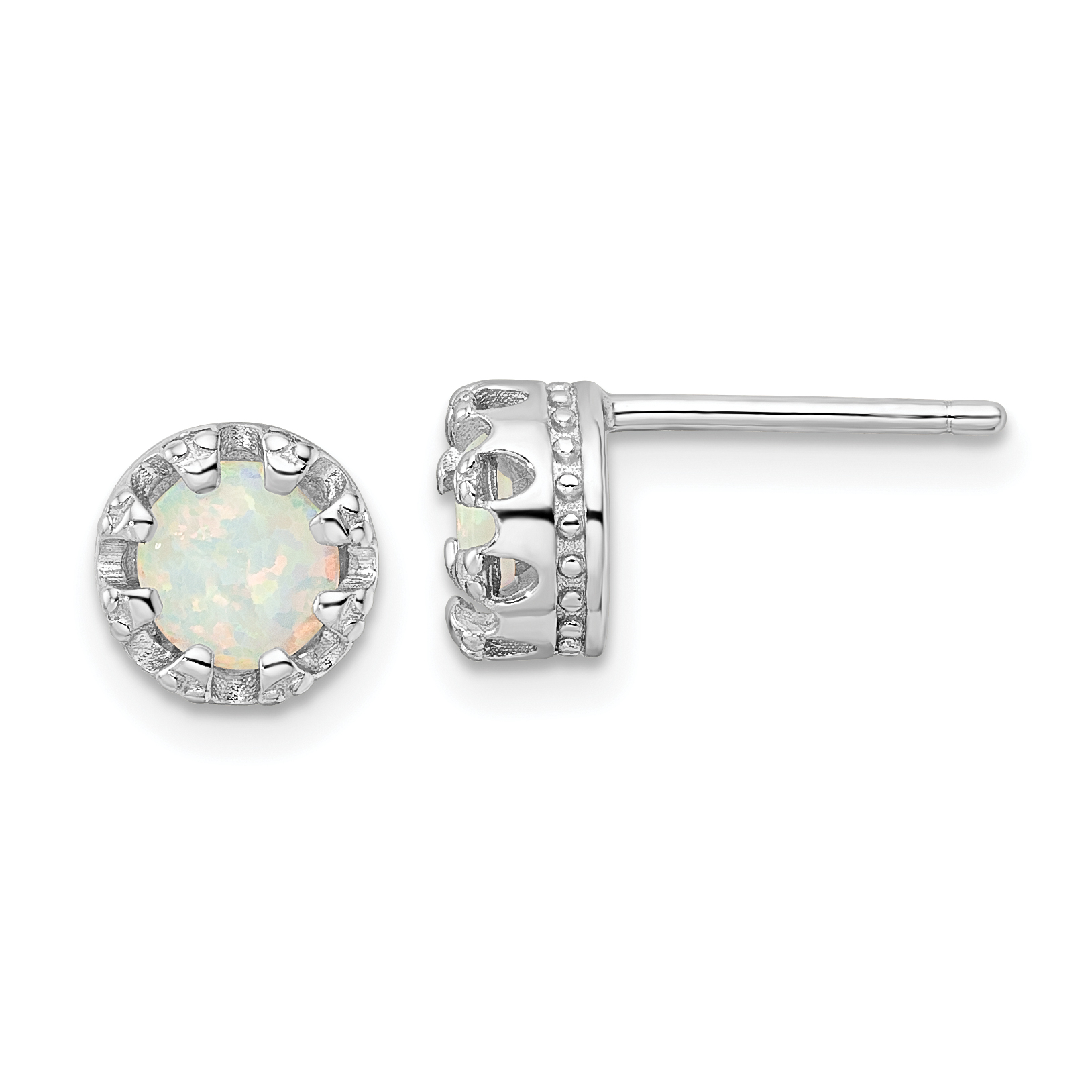 Sterling Silver Rhodium-plated Polished Created Opal Post Earrings (QE16404)