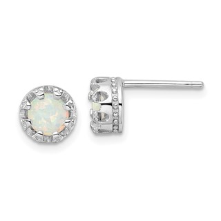 Sterling Silver Rhodium-plated Polished Created Opal Post Earrings