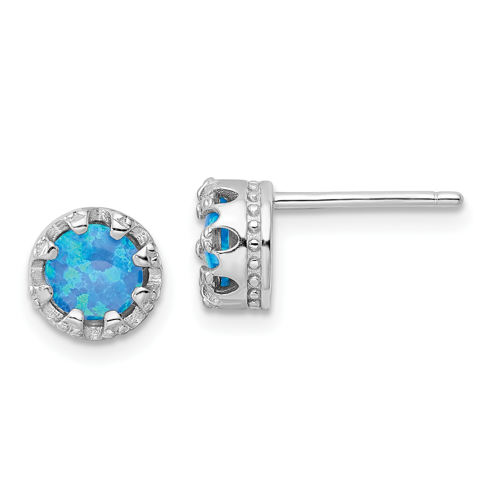 Sterling Silver Rhodium-plated Polished Blue Created Opal Post Earrings (QE16405)