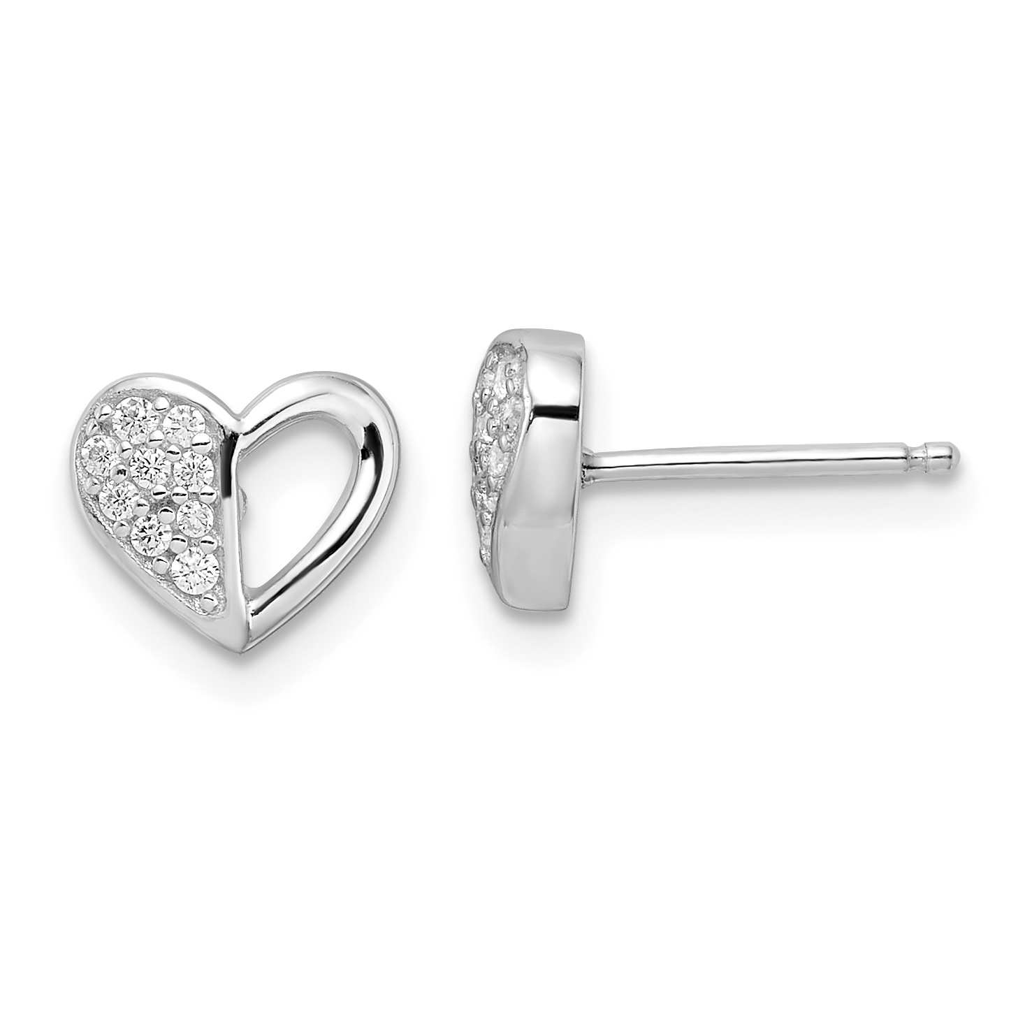 Sterling Silver Rhodium-plated CZ Heart Post Earrings (QE16422)