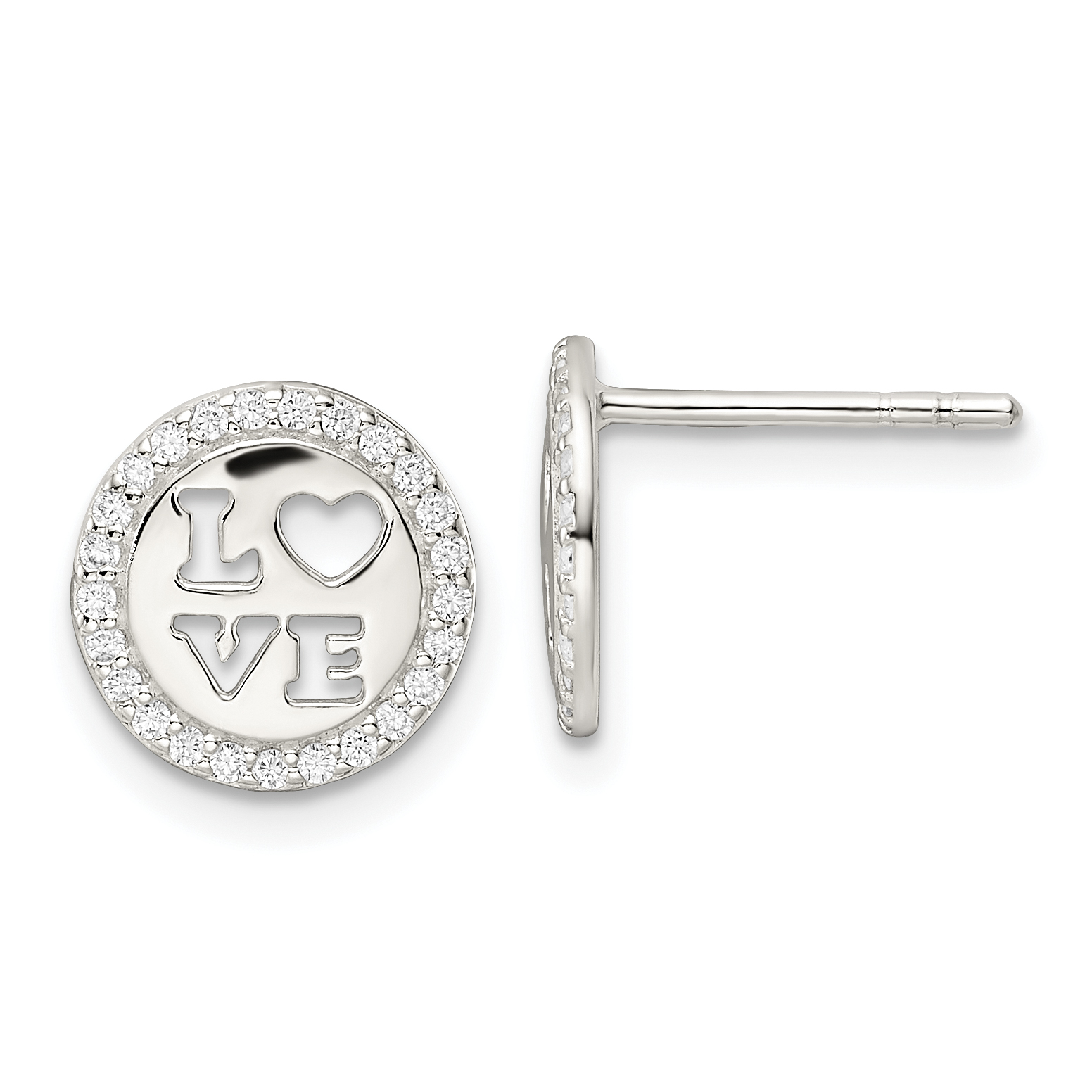 Sterling Silver Polished CZ Love Post Earrings (QE16430)