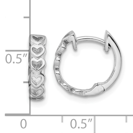 Sterling Silver RH-plated Brushed and Polished Finish Heart Hoop Earrings