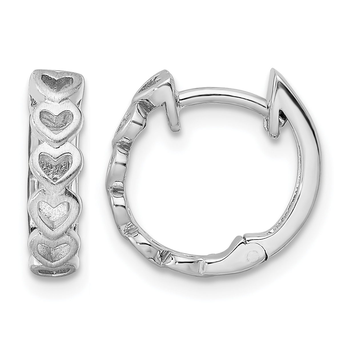 Sterling Silver RH-plated Brushed and Polished Finish Heart Hoop Earrings (QE16433)
