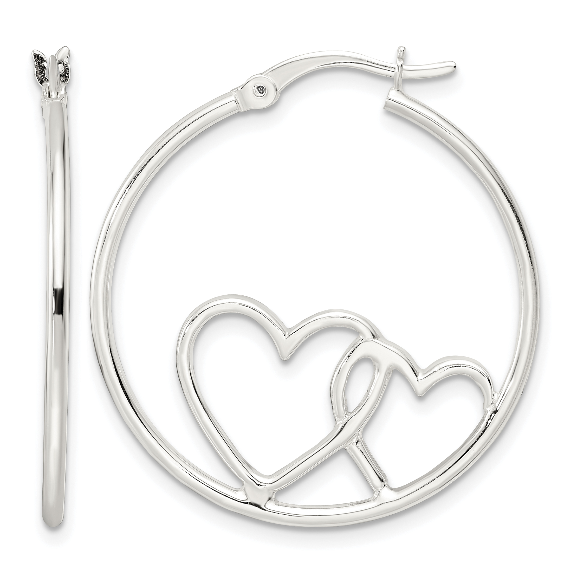 Sterling Silver Hearts Round 1.5x30mm Hoop Earrings (QE16458)