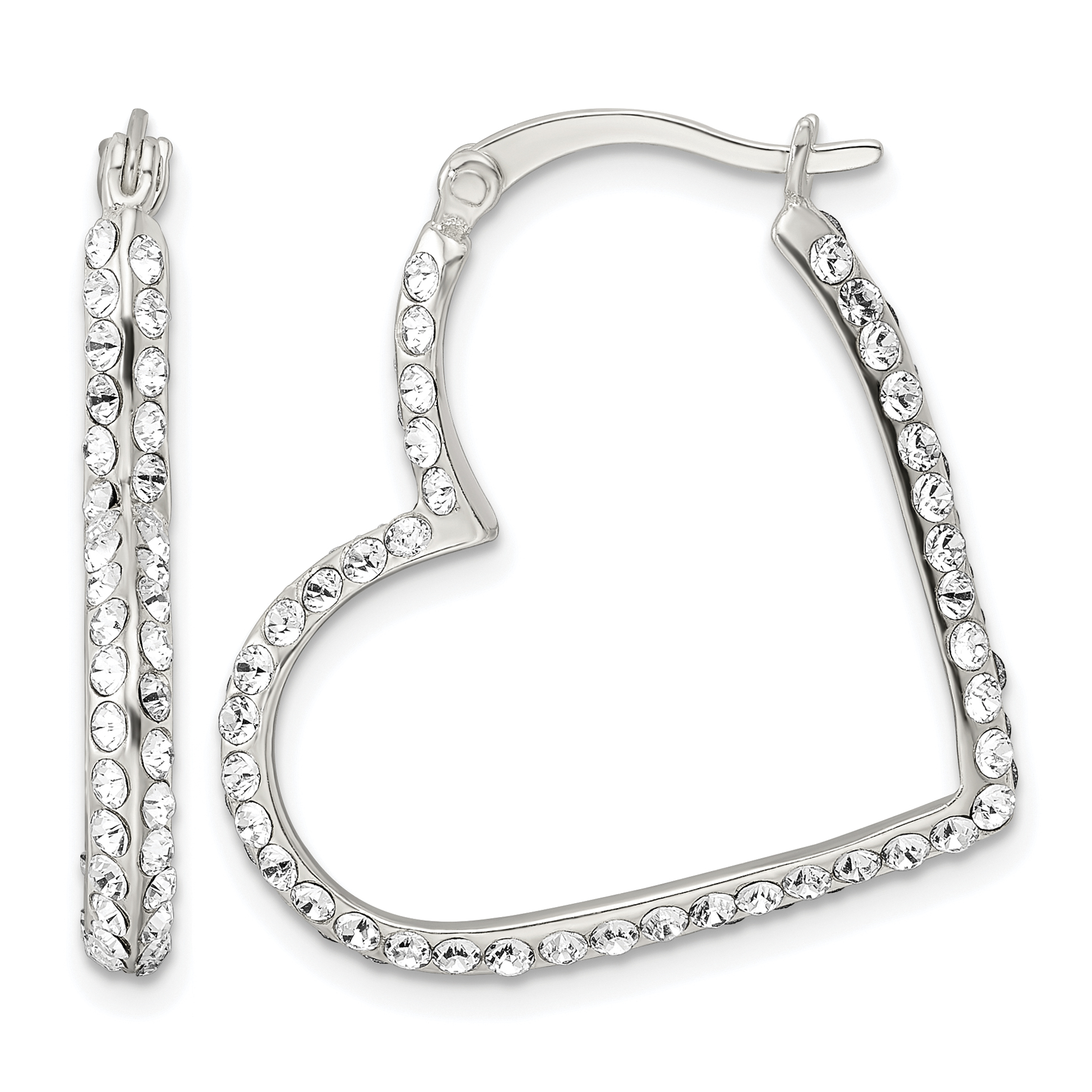 Sterling Silver CZ Heart Hoop Earrings (QE16466)