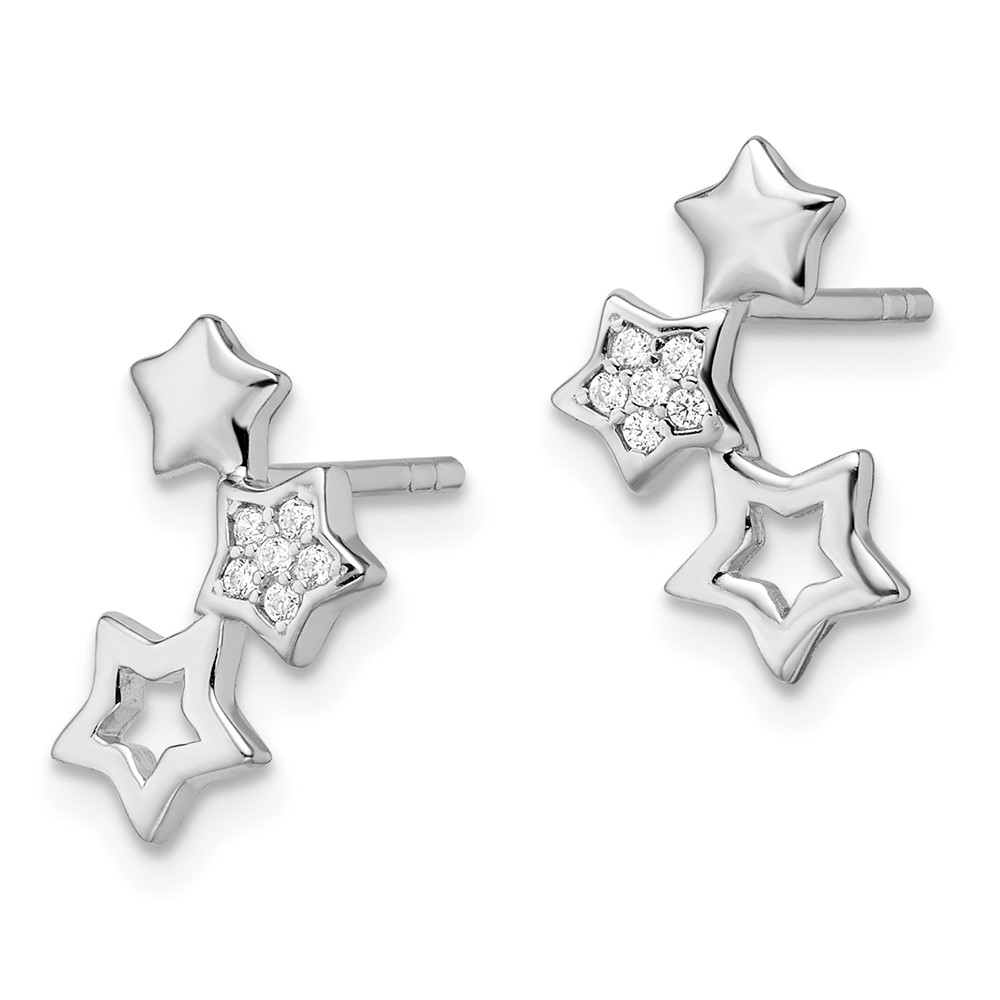 Sterling Silver Rhodium-plated Polished CZ Star Post Earrings (QE16482)