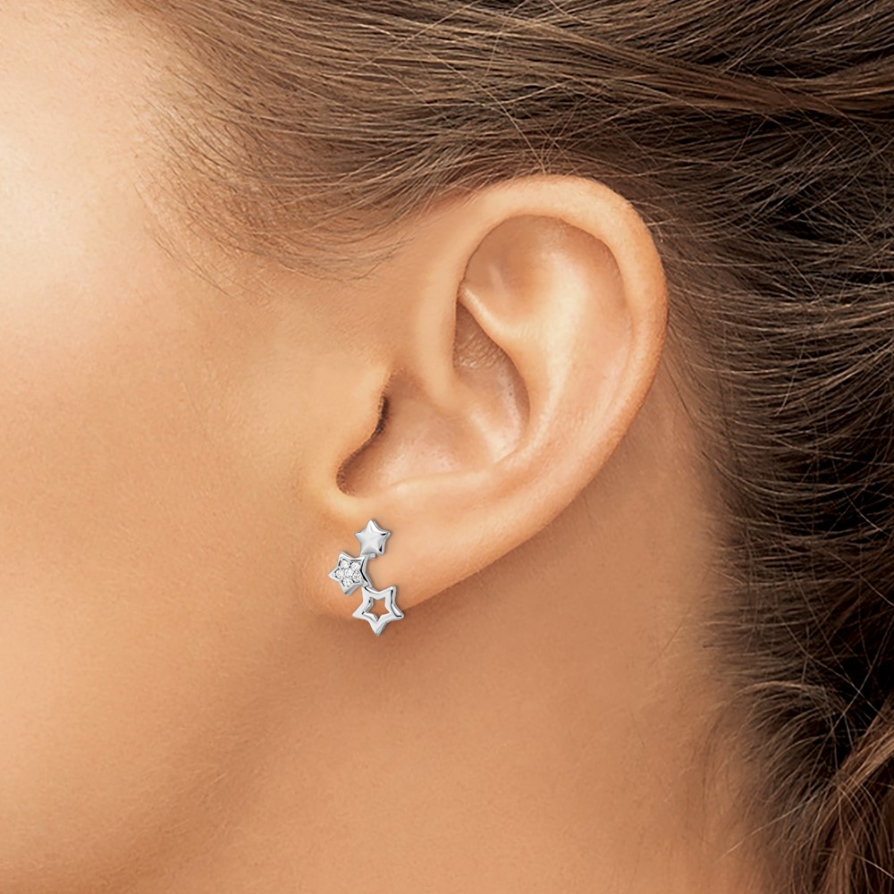 Sterling Silver Rhodium-plated Polished CZ Star Post Earrings (QE16482)