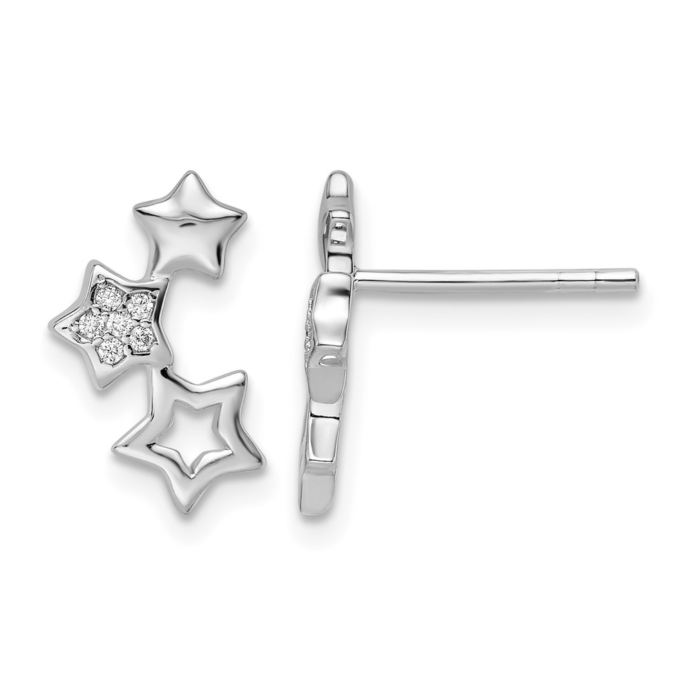 Sterling Silver Rhodium-plated Polished CZ Star Post Earrings (QE16482)