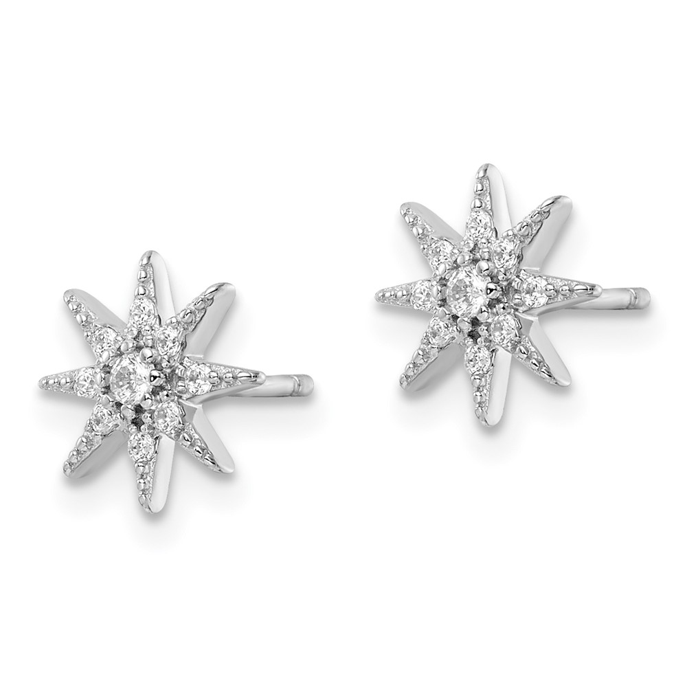 Sterling Silver Rhodium-plated Polished CZ Star Post Earrings (QE16485)