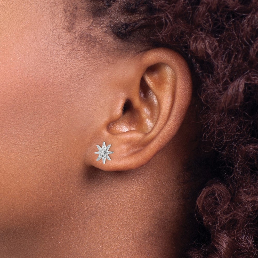 Sterling Silver Rhodium-plated Polished CZ Star Post Earrings (QE16485)