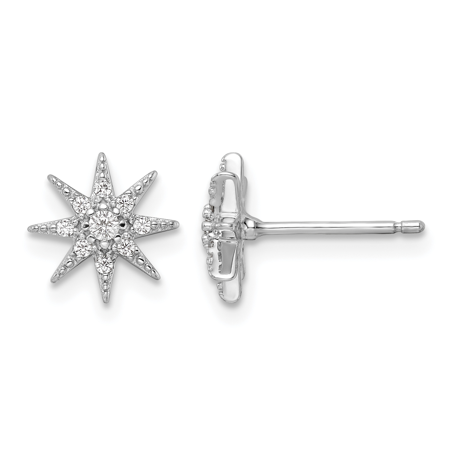 Sterling Silver Rhodium-plated Polished CZ Star Post Earrings (QE16485)