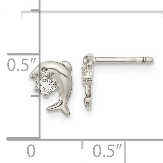 Sterling Silver Rhodium-plated CZ Dolphin Post Earrings