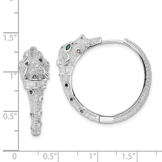 Sterling Silver Rhodium-plated Polished CZ Cheetah Hinged Hoop Earrings