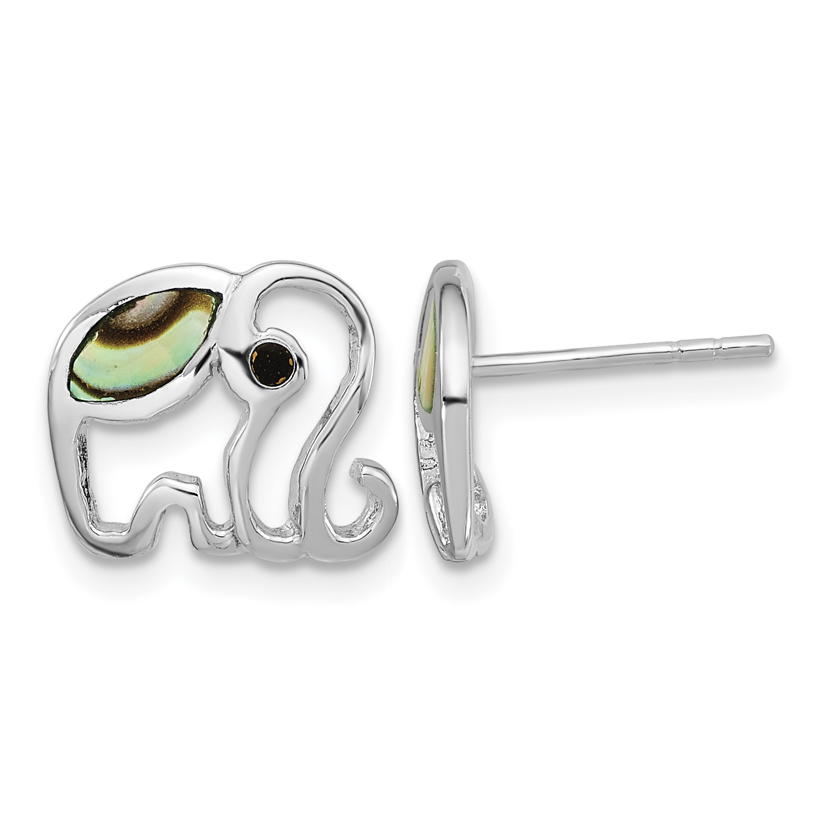 Sterling Silver RH-plated Abalone Elephant Post Earrings (QE16506)