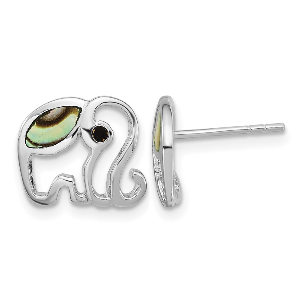 Sterling Silver RH-plated Abalone Elephant Post Earrings (QE16506)