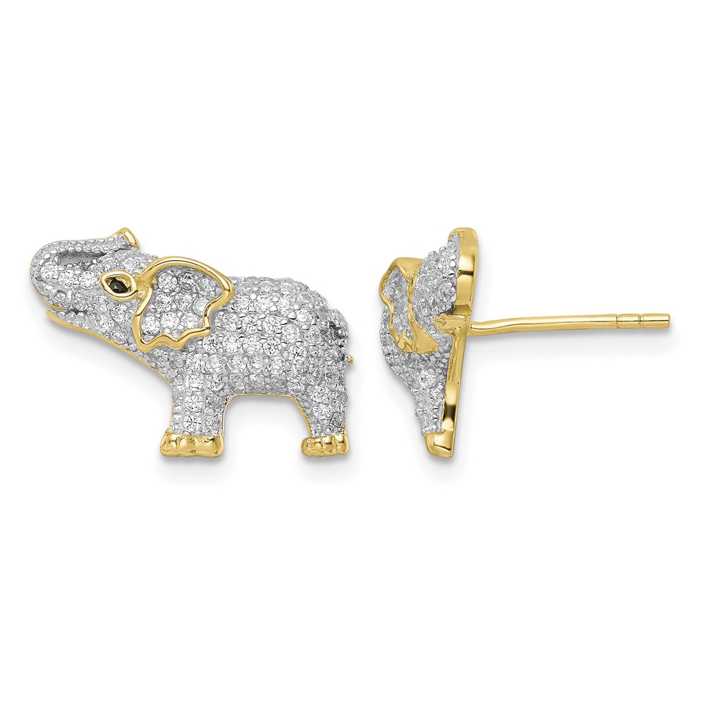 Sterling Silver Rhodium-plated Gold Tone CZ Elephant Post Earrings (QE16507)