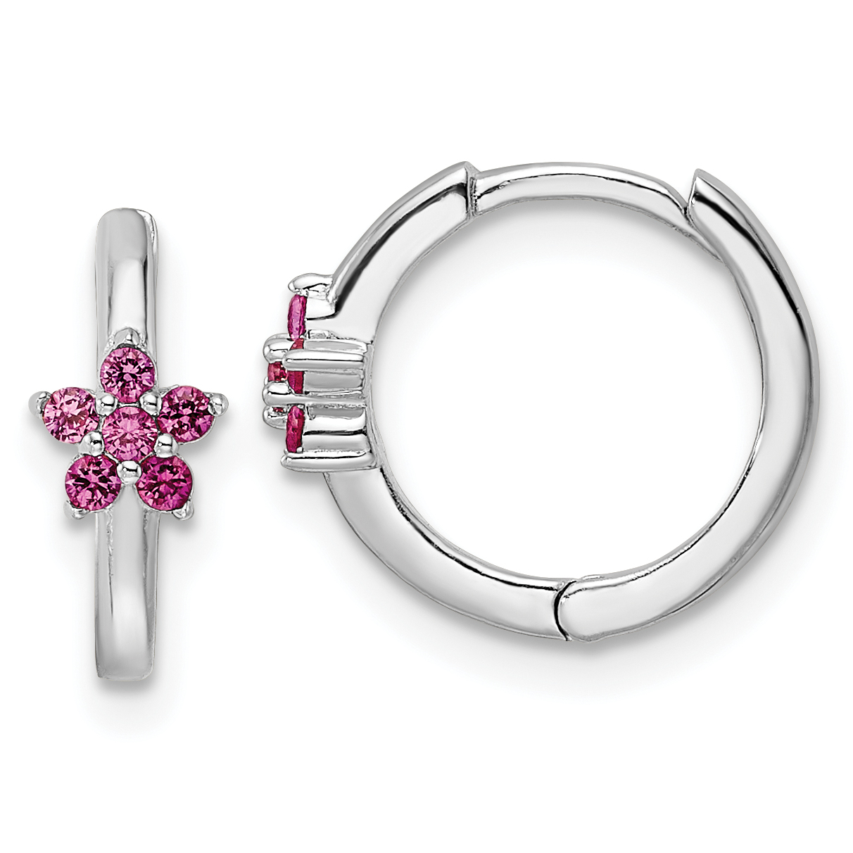 Sterling Silver Rhodium-plated Polished Dark Pink CZ Earrings (QE16514)