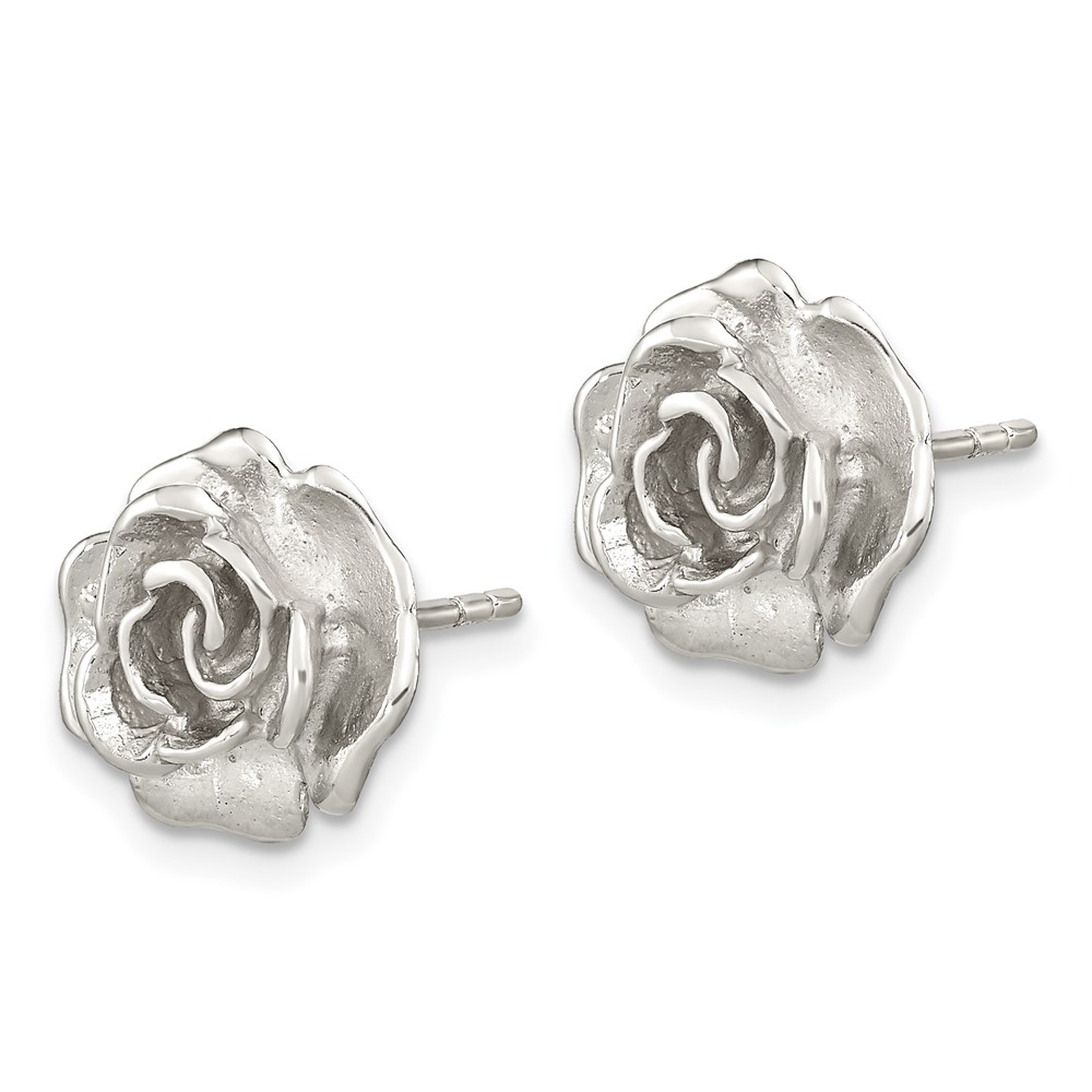 Sterling Silver Rhodium-plated Rose Post Earrings (QE16531)