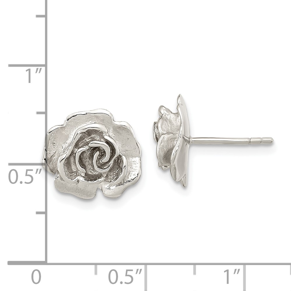 Sterling Silver Rhodium-plated Rose Post Earrings (QE16531)