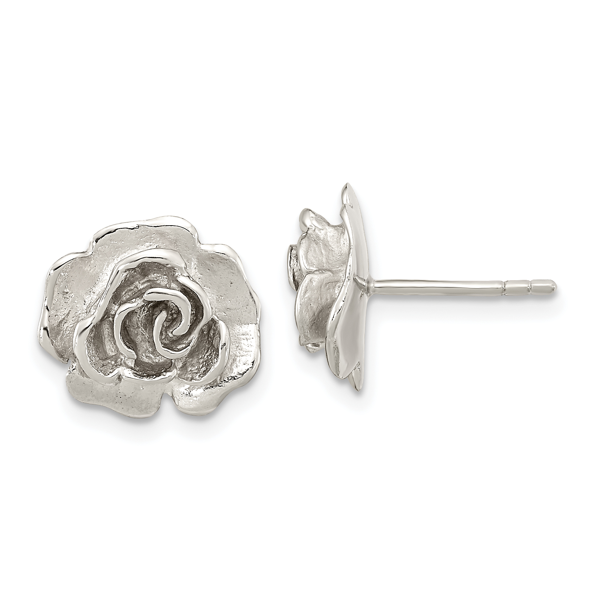 Sterling Silver Rhodium-plated Rose Post Earrings (QE16531)