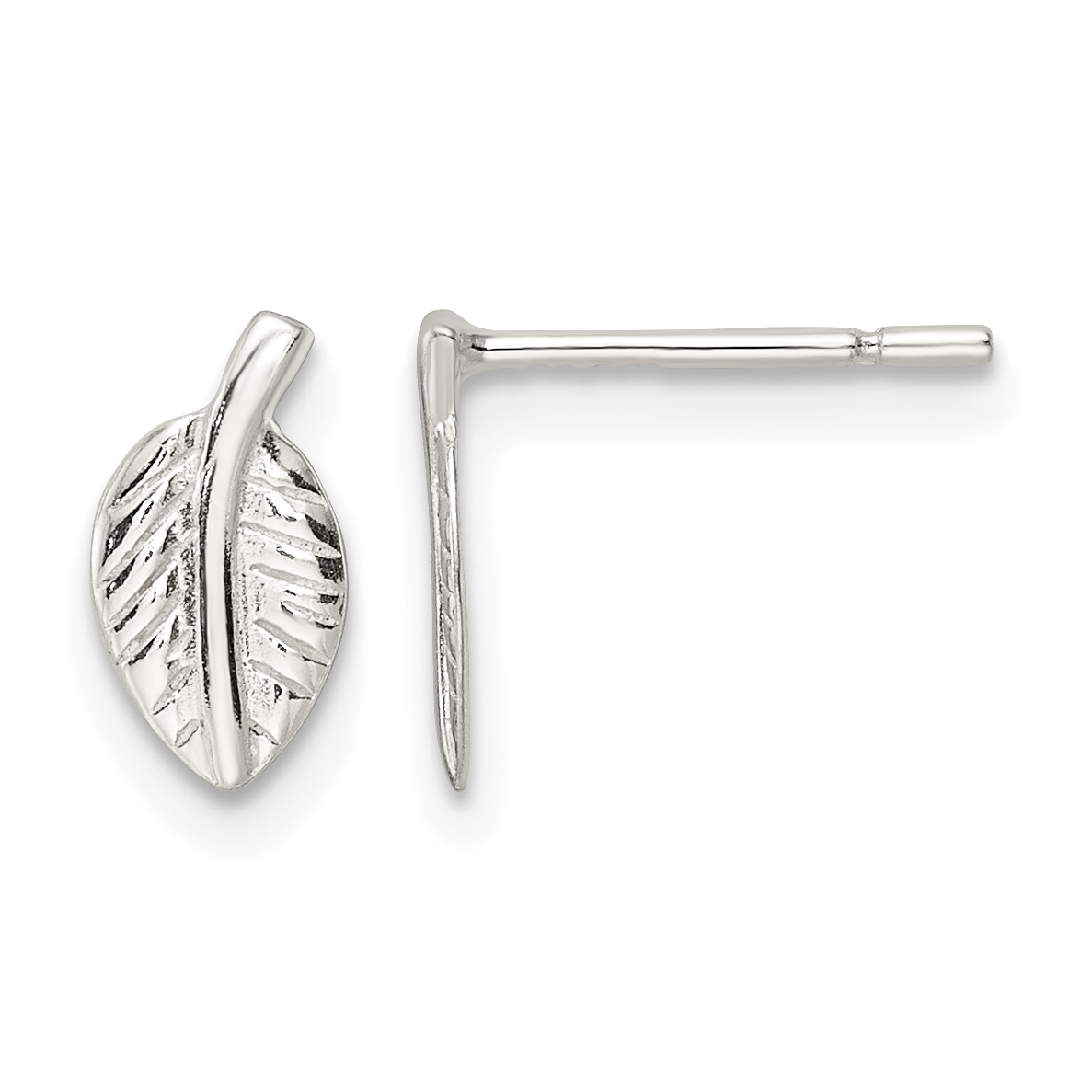 Sterling Silver Polished Tiny Leaf Post Earrings (QE16536)