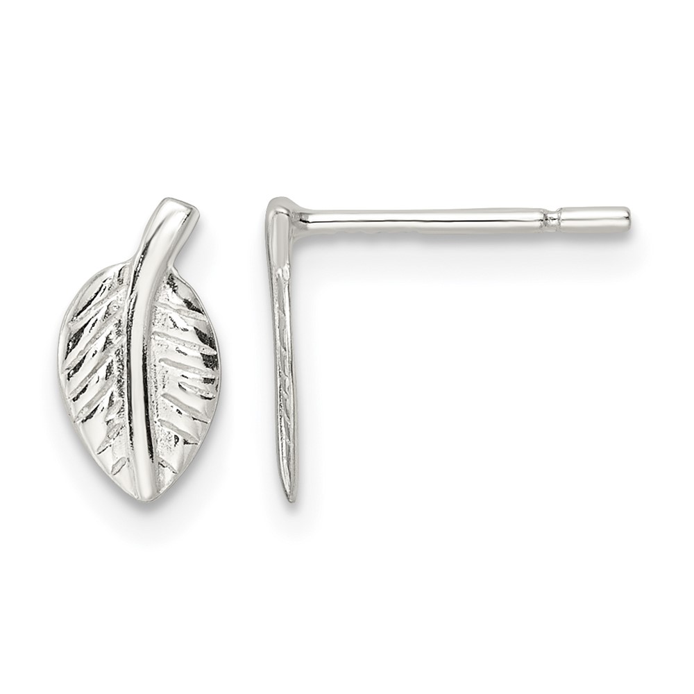 Sterling Silver Polished Tiny Leaf Post Earrings (QE16536)