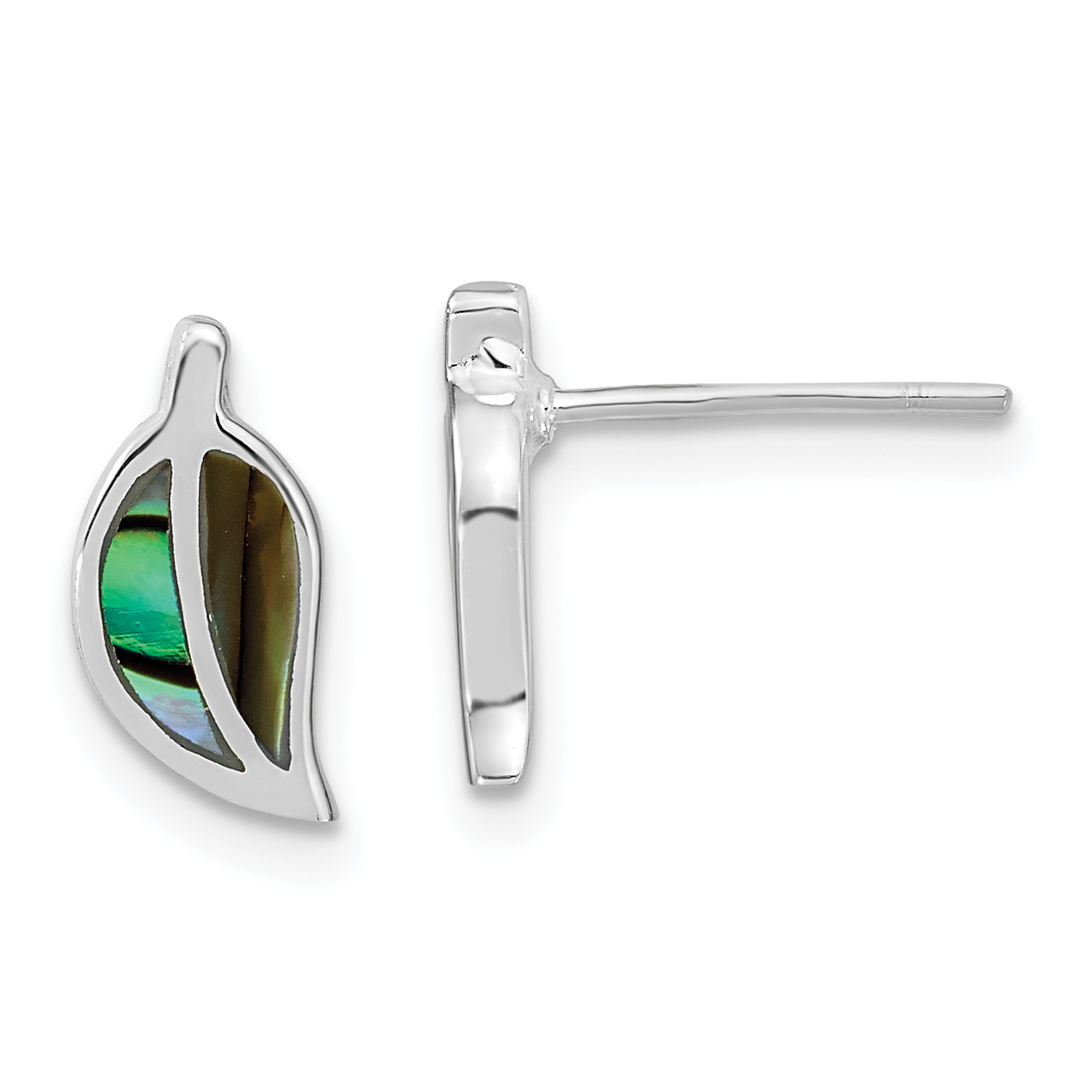 Sterling Silver RH-plated Abalone Leaf Post Earrings (QE16538)