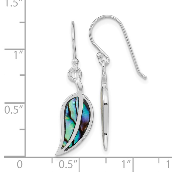 Sterling Silver RH-plated Abalone Leaf Shephard Hook Earrings