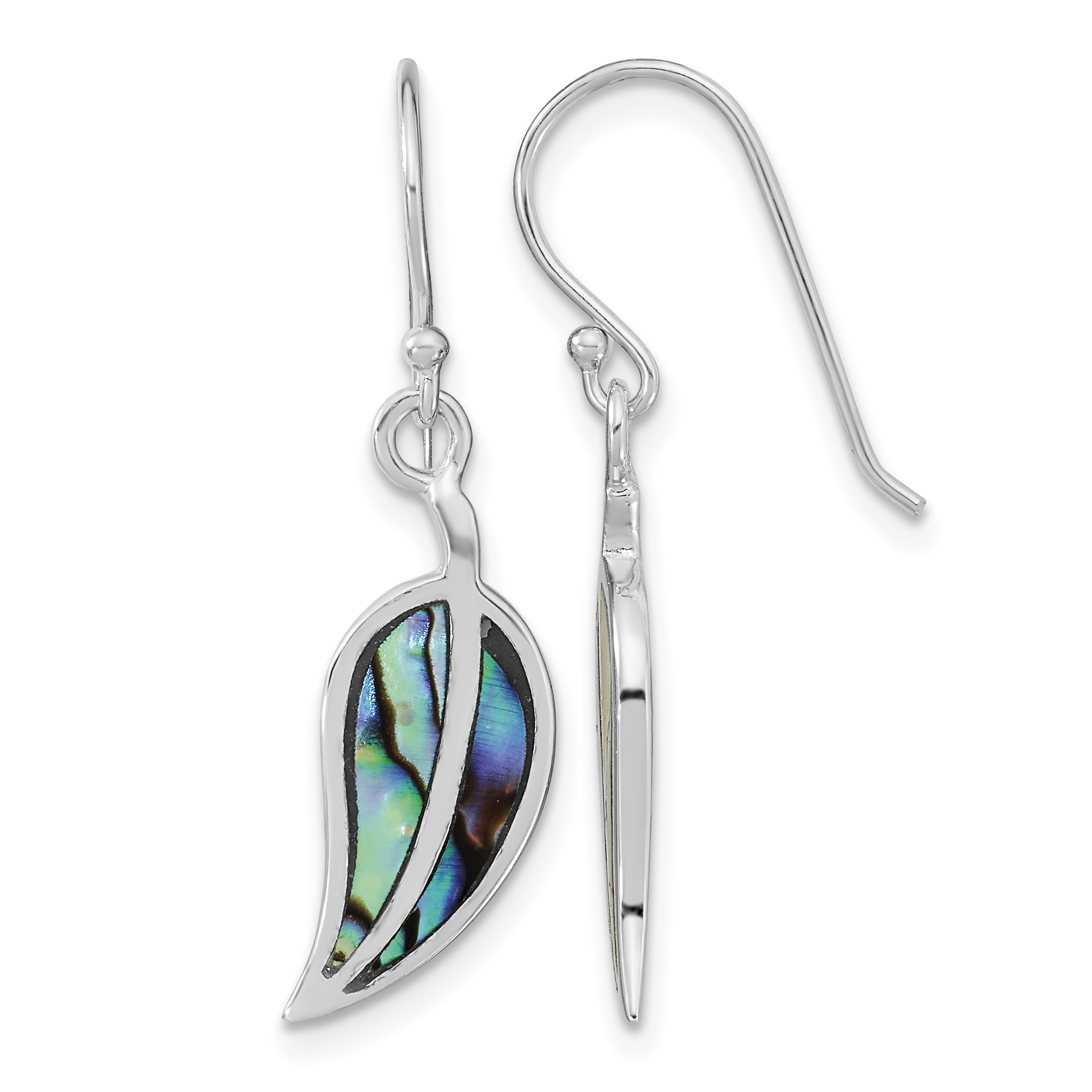 Sterling Silver RH-plated Abalone Leaf Shephard Hook Earrings (QE16539)