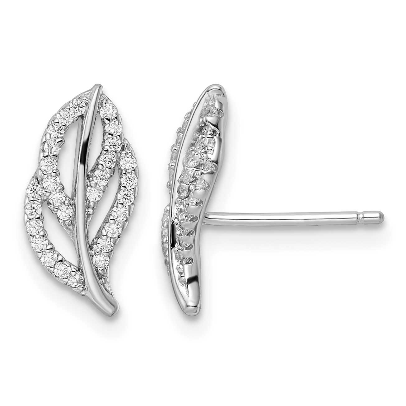 Sterling Silver Rhodium-plated Polished CZ Leaf Post Earrings (QE16540)