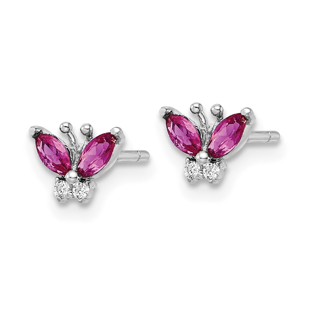 Sterling Silver Rhodium-plated Red & White CZ Butterfly Post Earrings (QE16555)