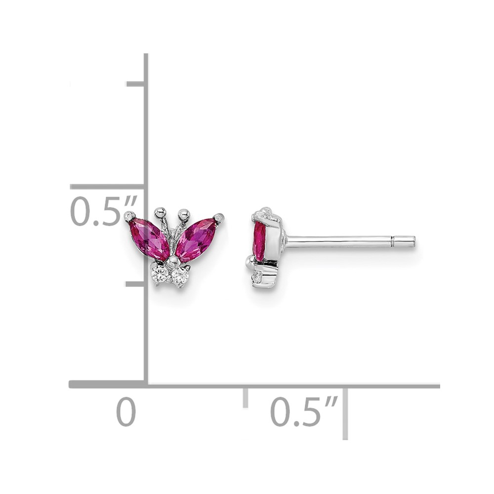 Sterling Silver Rhodium-plated Red & White CZ Butterfly Post Earrings (QE16555)