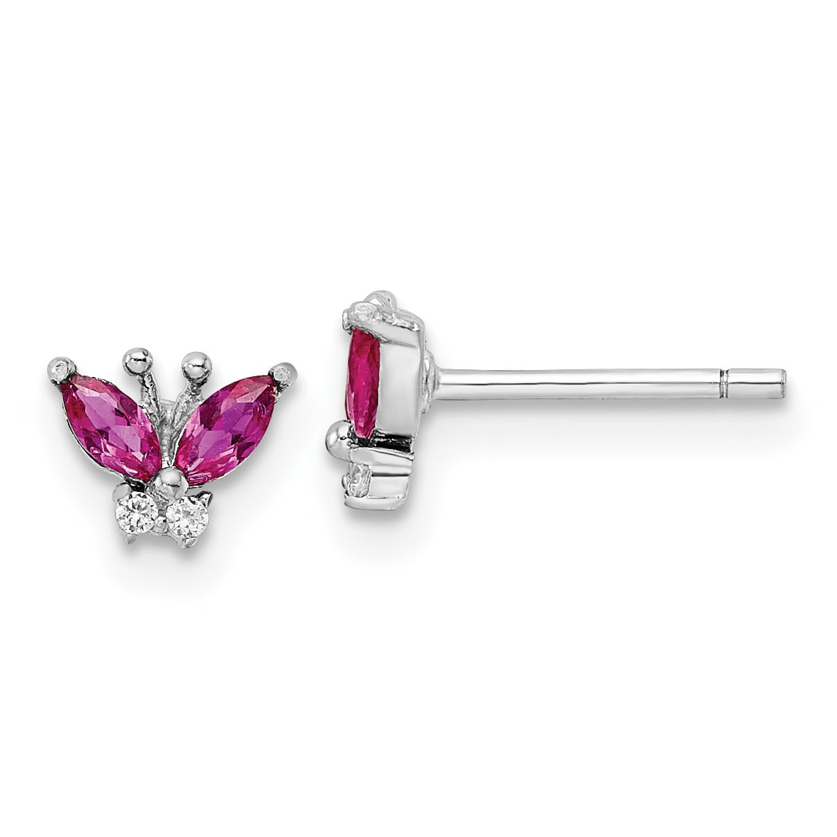 Sterling Silver Rhodium-plated Red & White CZ Butterfly Post Earrings (QE16555)
