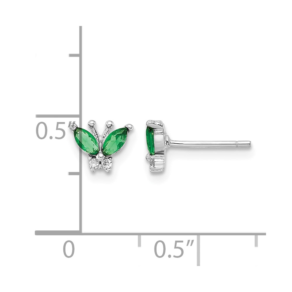 Sterling Silver Rhodium-plated Green & White CZ Butterfly Post Earrings (QE16556)