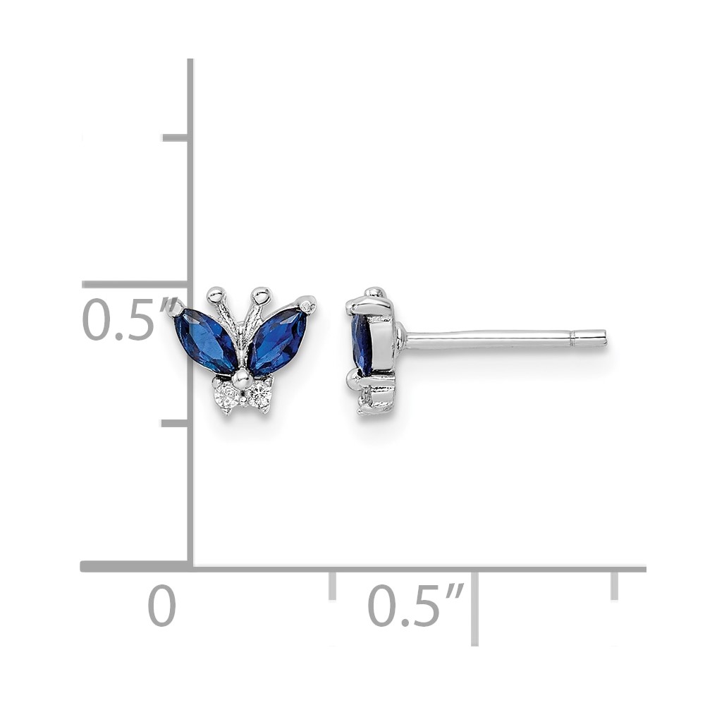 Sterling Silver Rhodium-plated Blue & White CZ Butterfly Post Earrings (QE16557)