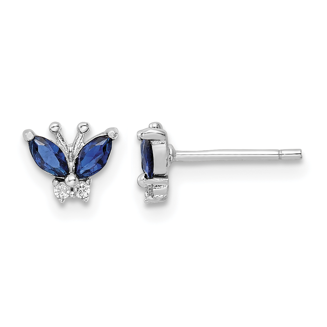 Sterling Silver Rhodium-plated Blue & White CZ Butterfly Post Earrings (QE16557)