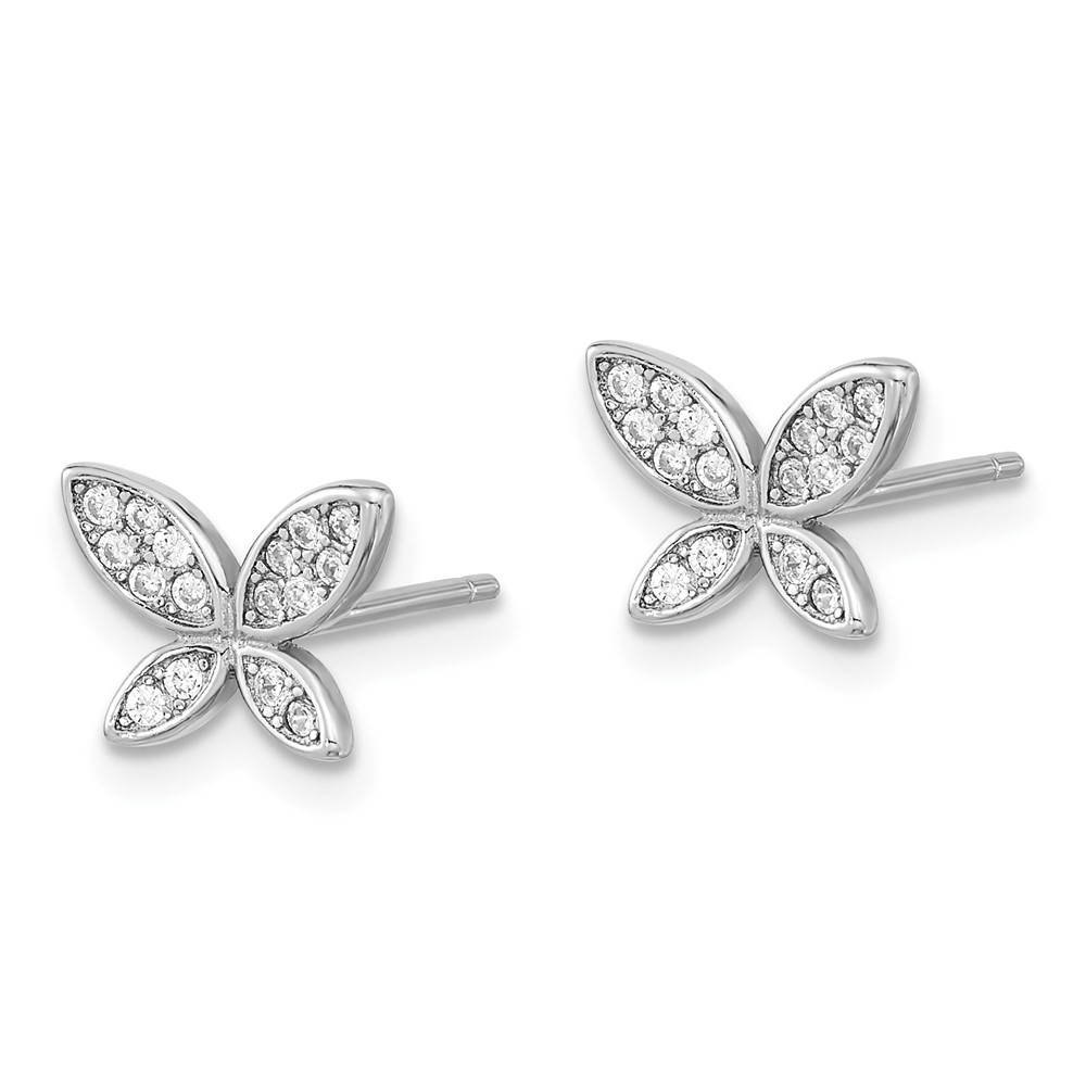 Sterling Silver Rhodium-plated CZ Butterfly Post Earrings (QE16559)