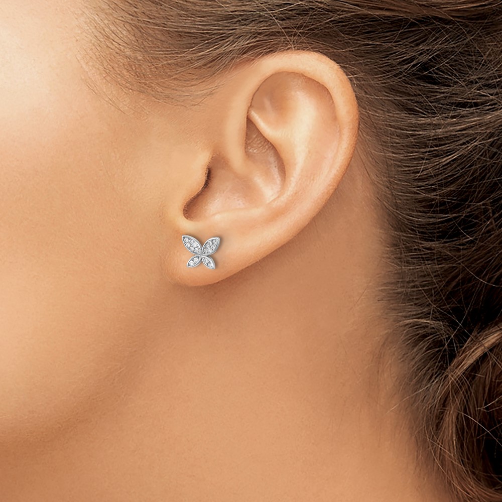 Sterling Silver Rhodium-plated CZ Butterfly Post Earrings (QE16559)