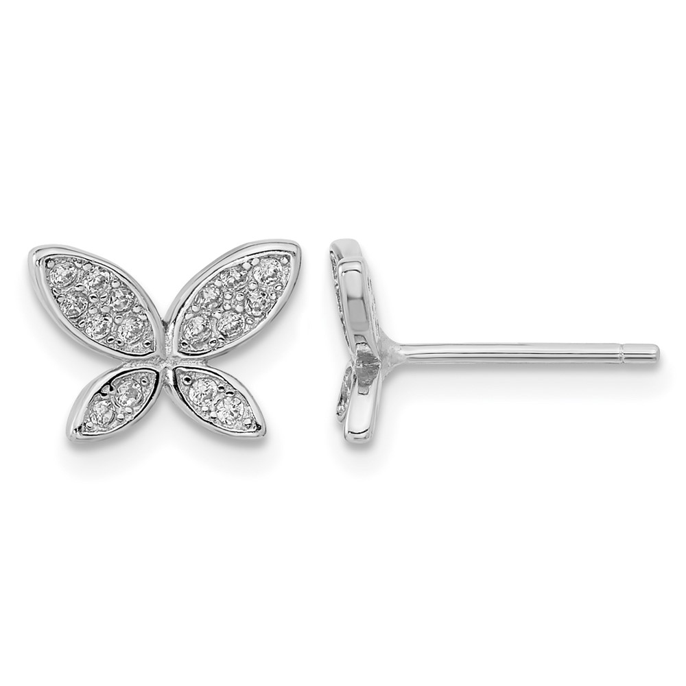 Sterling Silver Rhodium-plated CZ Butterfly Post Earrings (QE16559)