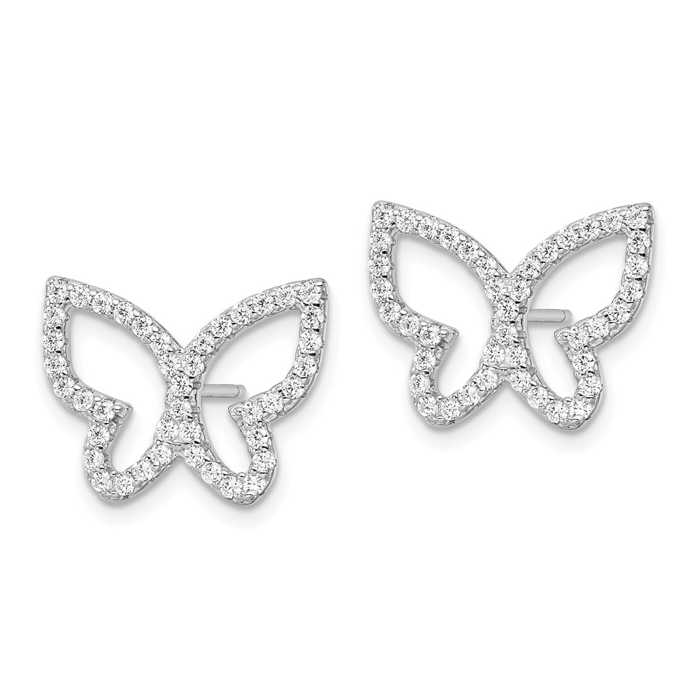 Sterling Silver Rhodium-plated Polished CZ Open Butterfly Post Earrings (QE16562)