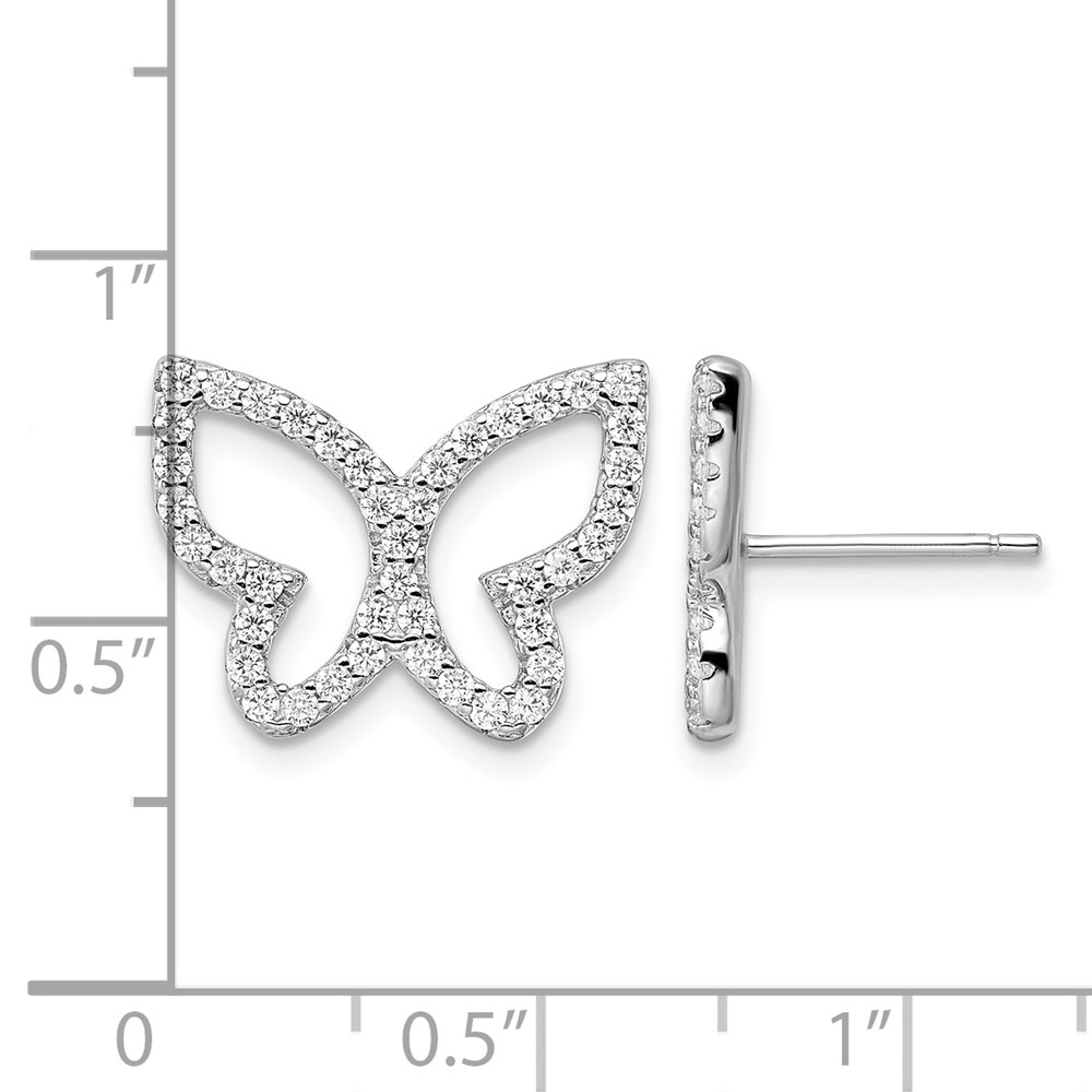 Sterling Silver Rhodium-plated Polished CZ Open Butterfly Post Earrings (QE16562)