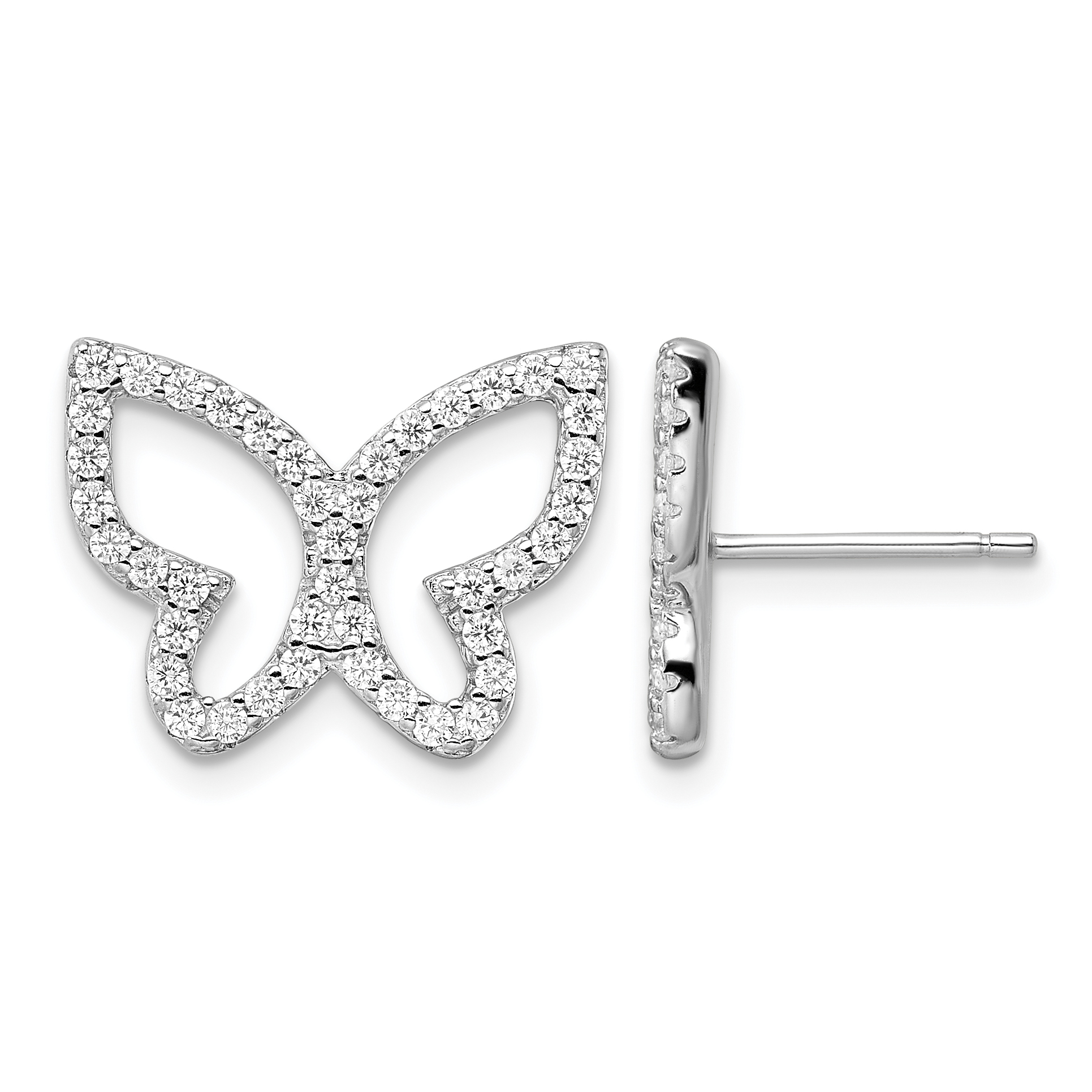 Sterling Silver Rhodium-plated Polished CZ Open Butterfly Post Earrings (QE16562)